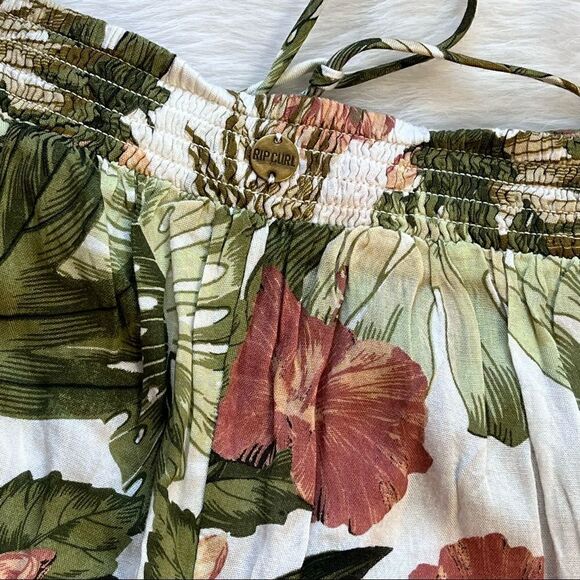 Botanical Island Print Shorts Rip Curl Hibiscus Casual Pull on Tassel Tie Large - Picture 5 of 8